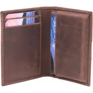 Slim Leather Card Holder for Men, RFID Blocking Top Grain Leather Wallet, Minimalist Front Pocket EDC Wallet with 6 Card Slots, Compact Vertical Bifold Card Case,  Brown