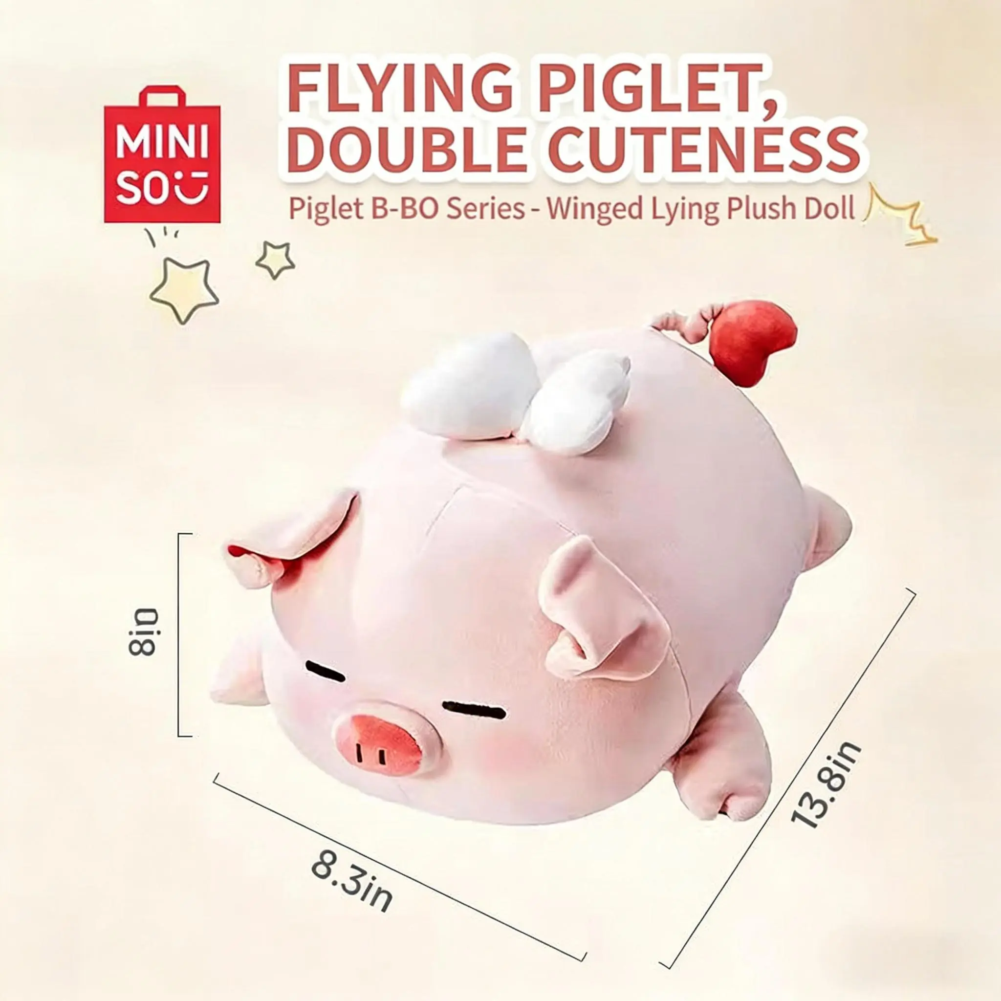MINISOGenuine B-BO Pig Series Winged Lying Plush Doll - Soft Adorable Stuffed Toy, Cuddly Bedtime Kids Sleeping Pillow, Versatile Gift for Girlfriend