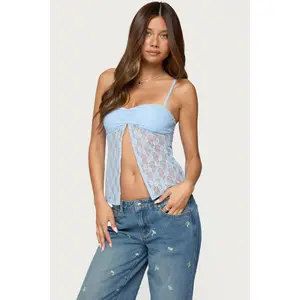 Priya Sheer Lace Split Front Top