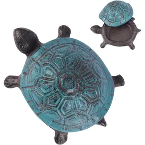 Cast Iron Turtle Key Hider for Outside - Waterproof Spare Key Hider to Hide a Key Securely - Unique Garden Decor for Yard, Patio & Outdoor Areas (Antique Blue, Standard Size)