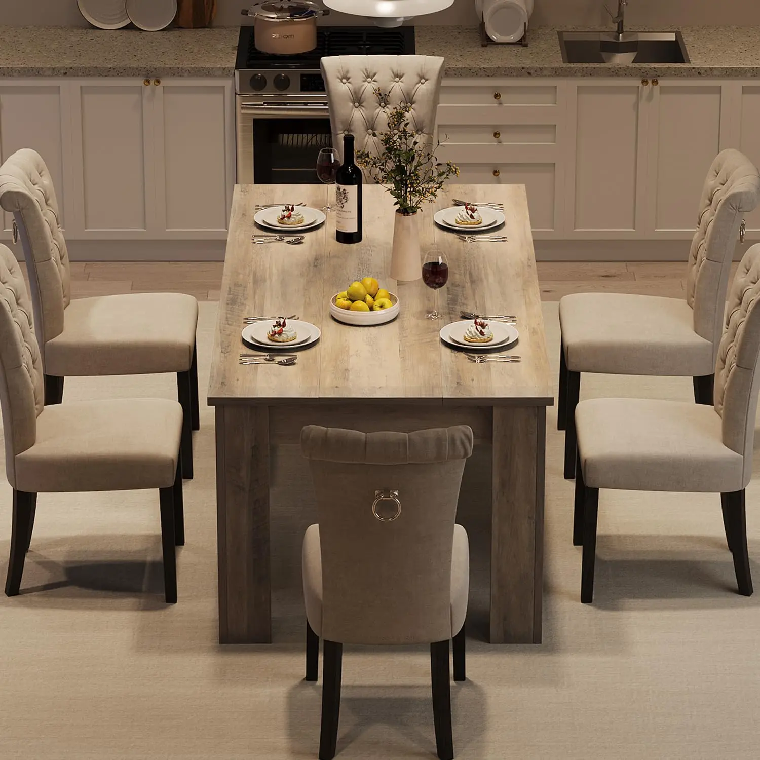 Garvee Wood Farmhouse Dining Table for 6-8, Heavy Duty Large Kitchen Table, 70.86 Inches Long Rectangular Dining Room Table with Strong Legs and Thick Tabletop, Rustic Gray, Ideal for Big Families