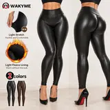 WAKYME Women's High Waisted Fleece Line Stretchy Soft PU Leather Leggings - Elastic Skinny Bell-Bottom Pants, Fleece Warm Tights for Extra Active Women's Athleisure & Daily Fitness (Activewear Vibes),sohochic