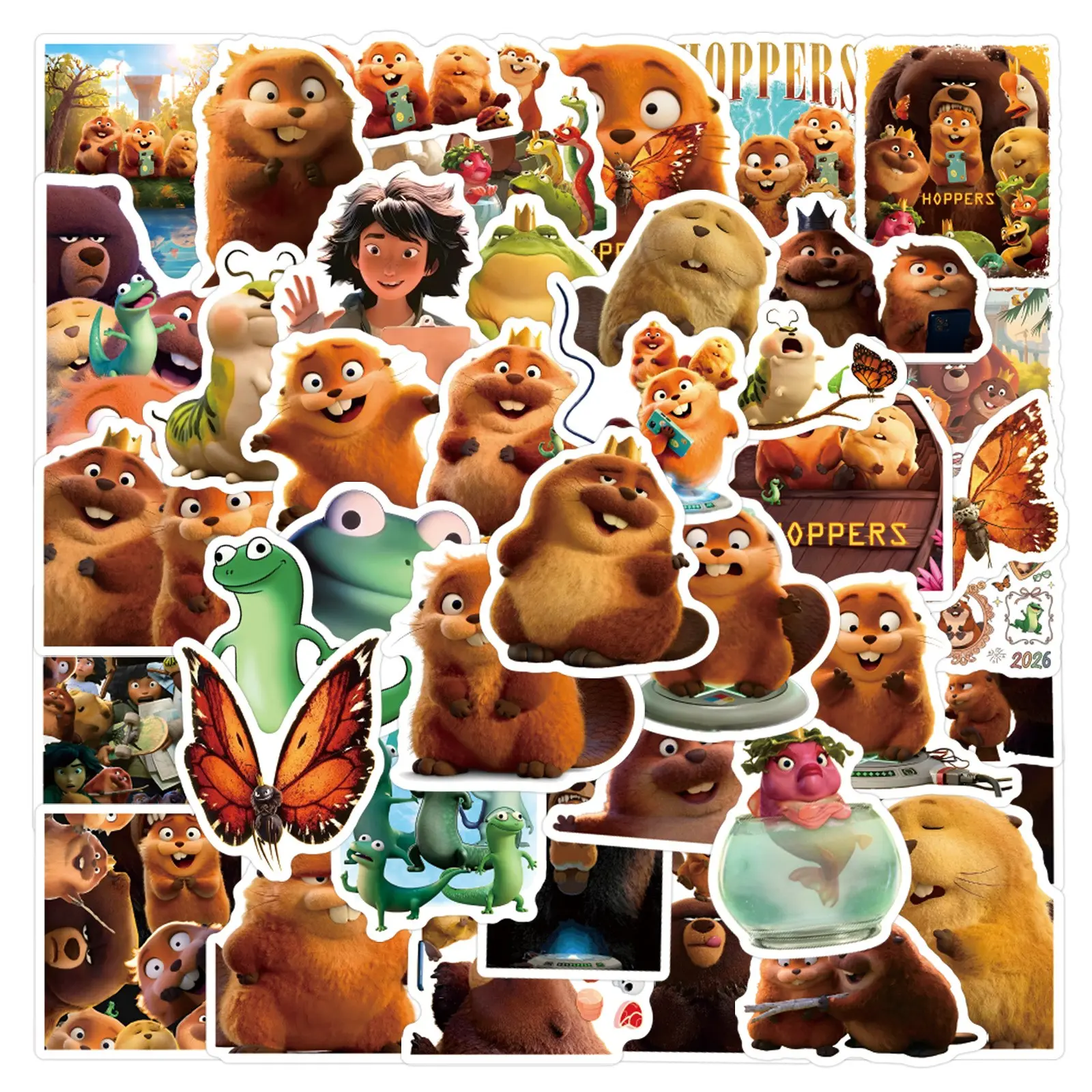 60 Sheets Cartoon Beaver Transformation Stickers, Waterproof Decorative Stickers for Stationery, Notebook, Water Bottle, Computer, Phone Case