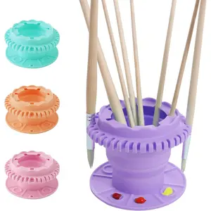 Paint Brush Cleaner - Foldable Silicone Rinse Cup with Palette and 40 Brush Storage Holder for Classroom Studio Outdoor Painting (1, Purple)