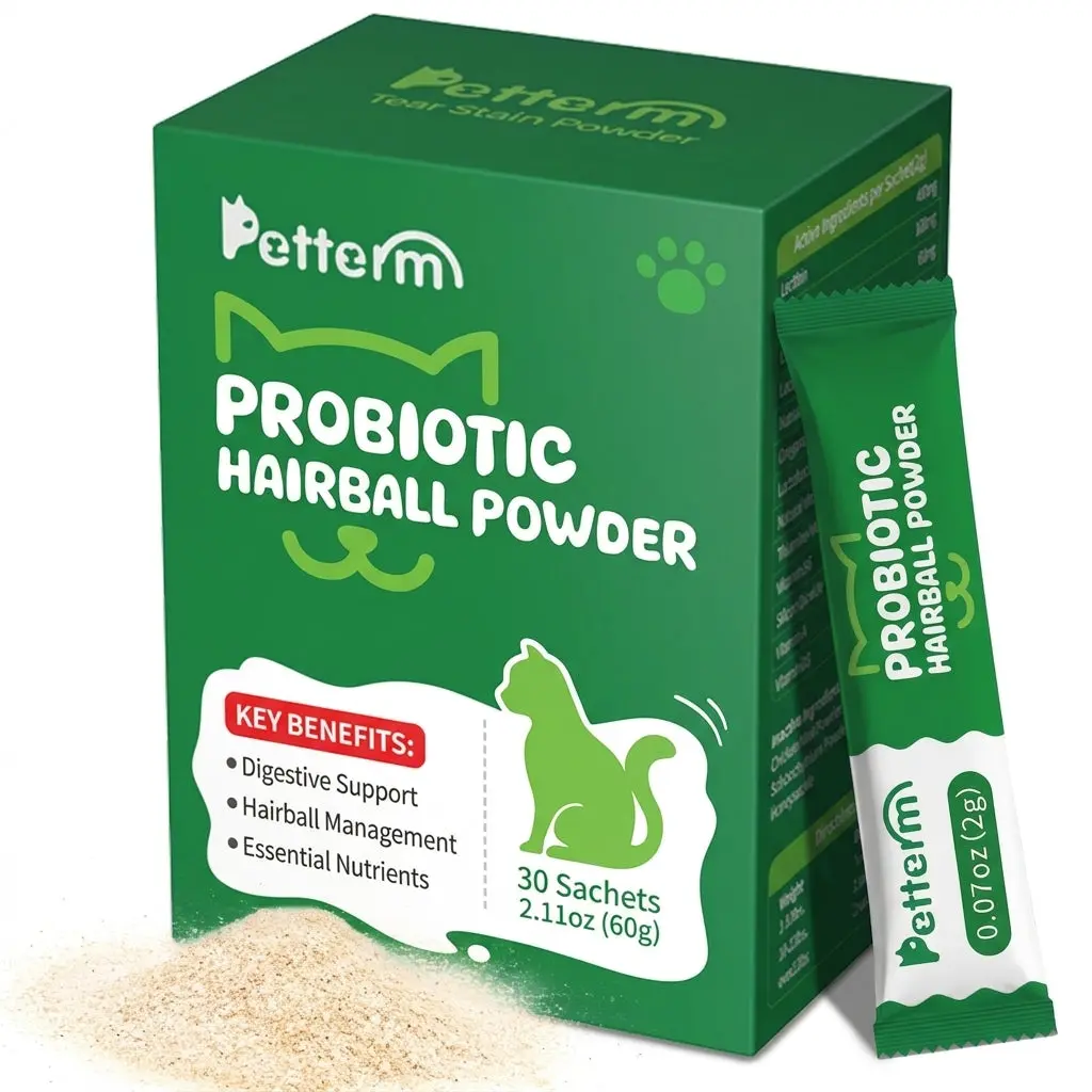Petterm Cat Probiotic Powder Supplement - Hairball Aid, with Probiotics Petterm Cat Probiotic Powder Supplement - Hairball Aid, with Probiotics