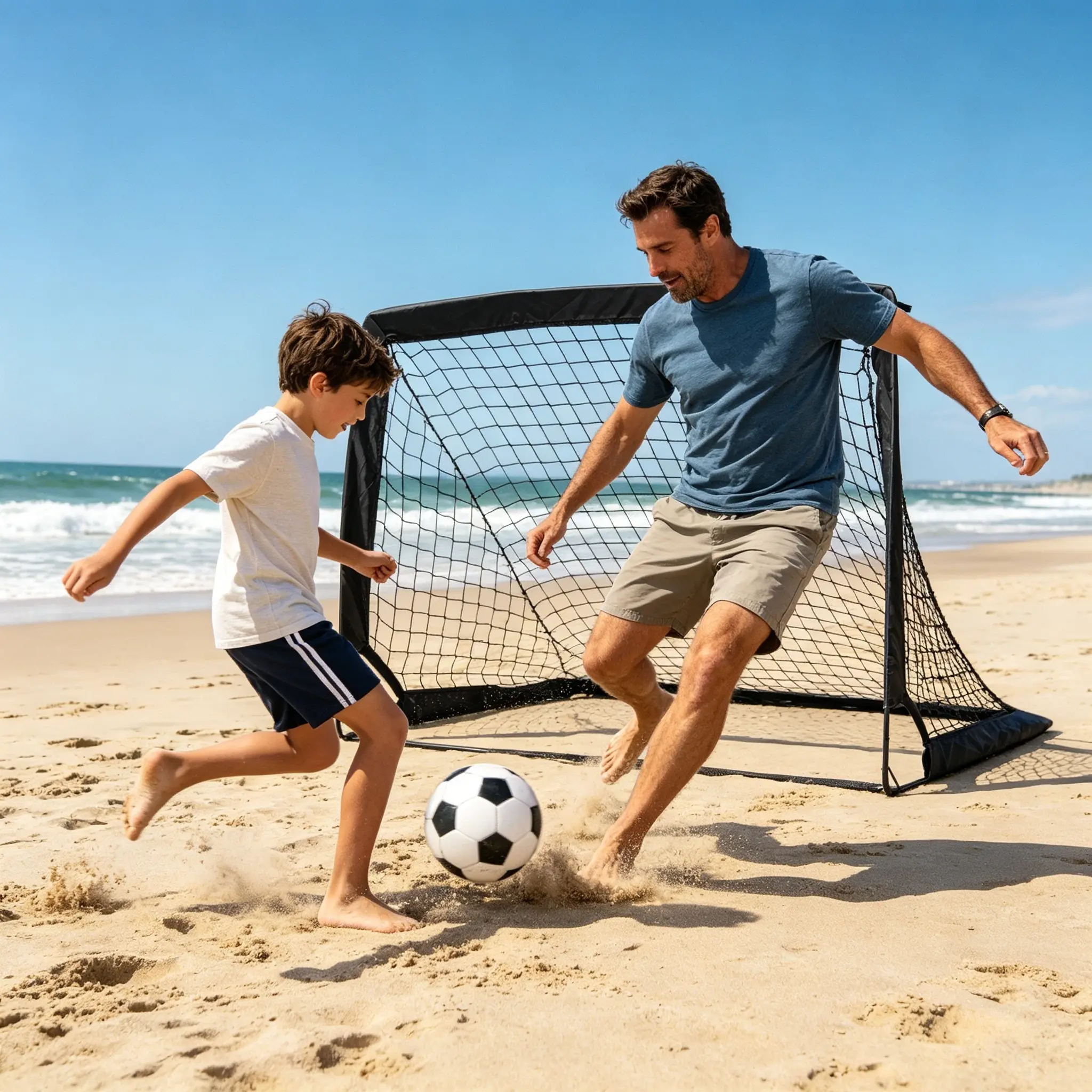 2-Pack Portable Pop-Up Football Goals with Securing Ground Stakes, Foldable Training Net for Backyard set , Beach Outdoor Sports Practice (Kids & Adults) soccer rebounder