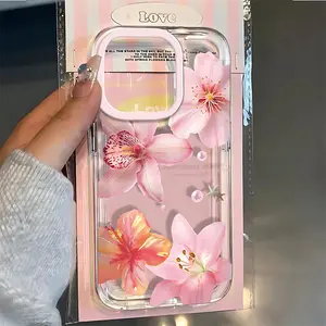 Lotus Flower Transparent TPU Shockproof Phone Case for iPhone 15 Series & More, Durable Protective Cover with Stylish Aesthetic Floral Design