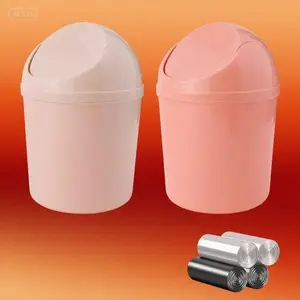 Compact Swing Lid Trash Bin with 120 Liners, Small Desktop Waste Container for Office, Kitchen, Bedroom, Bathroom, Durable Plastic Mini Garbage Can, Space-Saving Design (Pink + Beige) Cover Set Smooth Vanity roach  away pest  conteol wool dryer ball