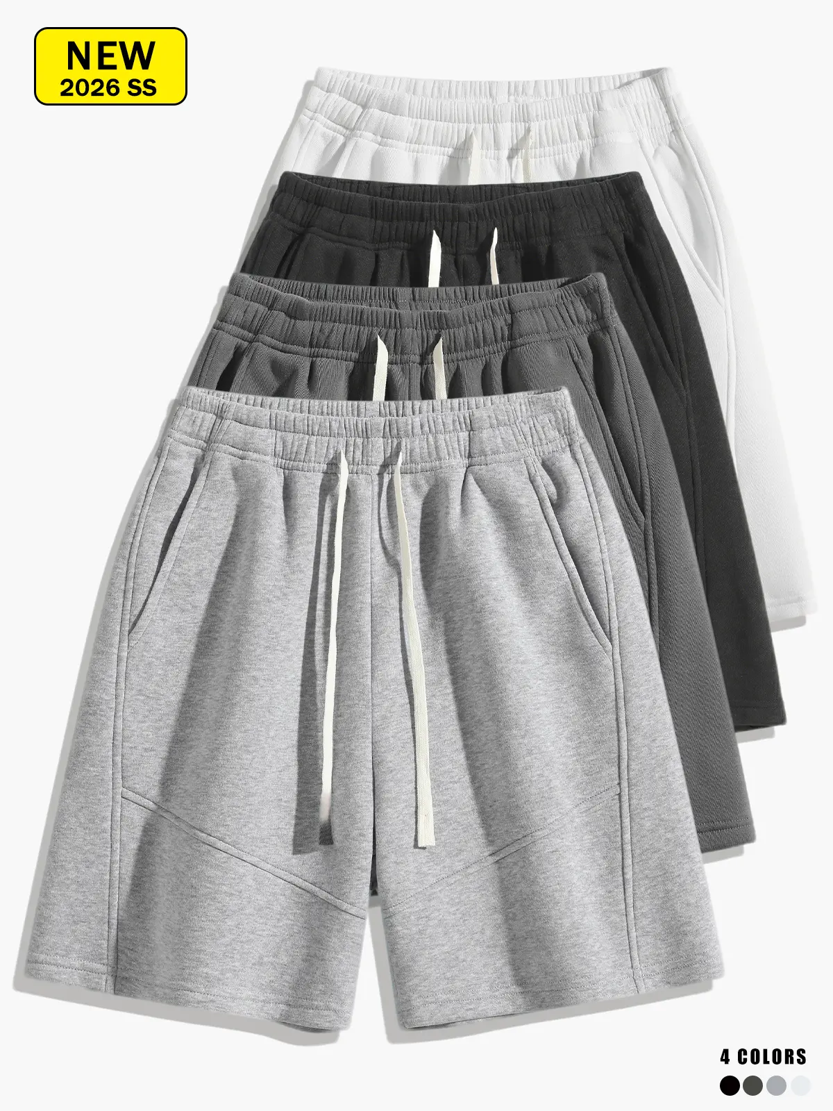 Unisex Solid Color Stitch Seam Sweat Shorts, Elastic Drawstring Waist Loose Fit Knee Length Casual Workout Streetwear Shorts for Men Wome