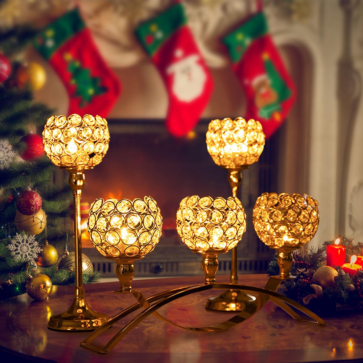 3Pcs Gold 3-Arm Tealight Candle Holders, Candlestick Candelabra Stand Wedding Table Centerpieces & Home Decor for Living Room Fireplace, Holiday Party Use