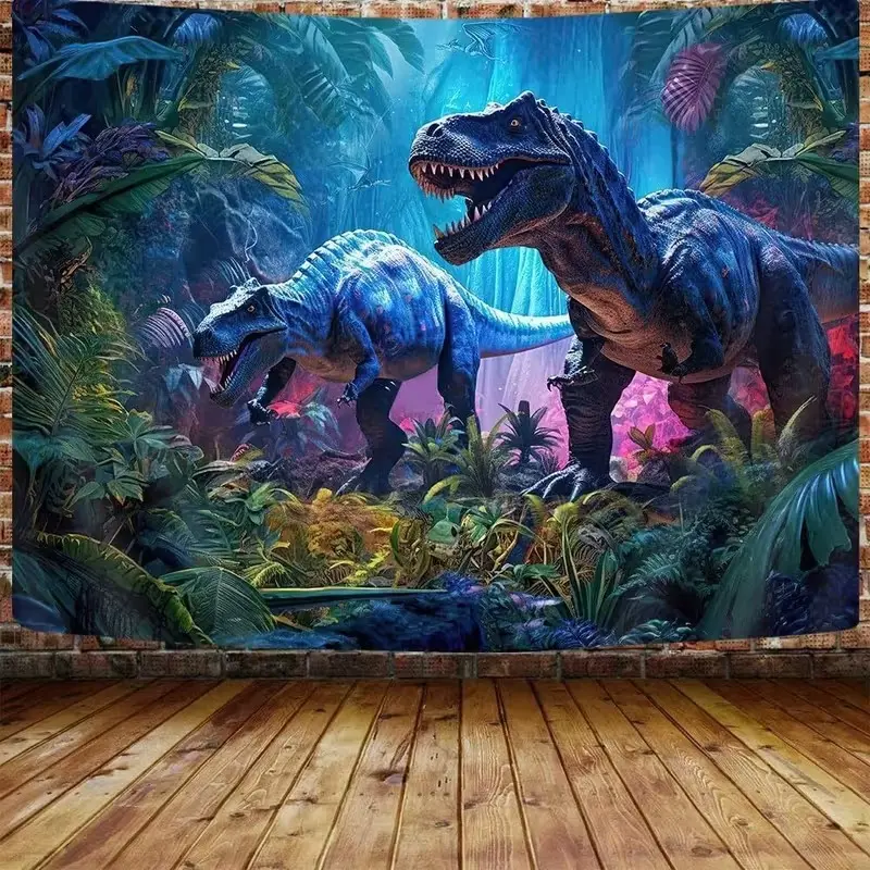 Dinosaur Decorative Tapestry, Animal Print Polyester Knit Fabric Lightweight, Home Decor, Perfect for Kids' Room and Game Room, Model Xinghao Gt-50
