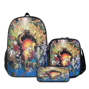 3PCS The-Promised-Neverland-Backpacks for Girls Set, Cute School Backpack for Girls Boys with Lunch Box and Pencil Case, Aesthetic Bookbag for Teens, Lightweight Classic Backpack for Travel, Work, Picnic A-68