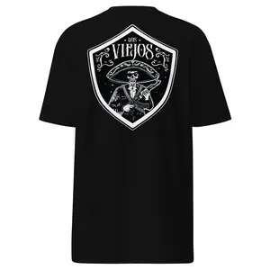 Los Viejos Premium Tee, Charro Skull Cotton Shirt, Mexican Biker Shirt, Gifts For Men, Chicano Tee, Cholo Style Tshirt, AK47 Skull, Lowrider Menswear Soft T-Shirt Top Day Graphic Love School Stripes Underwear Shortsleeve Streetwear Crewneck