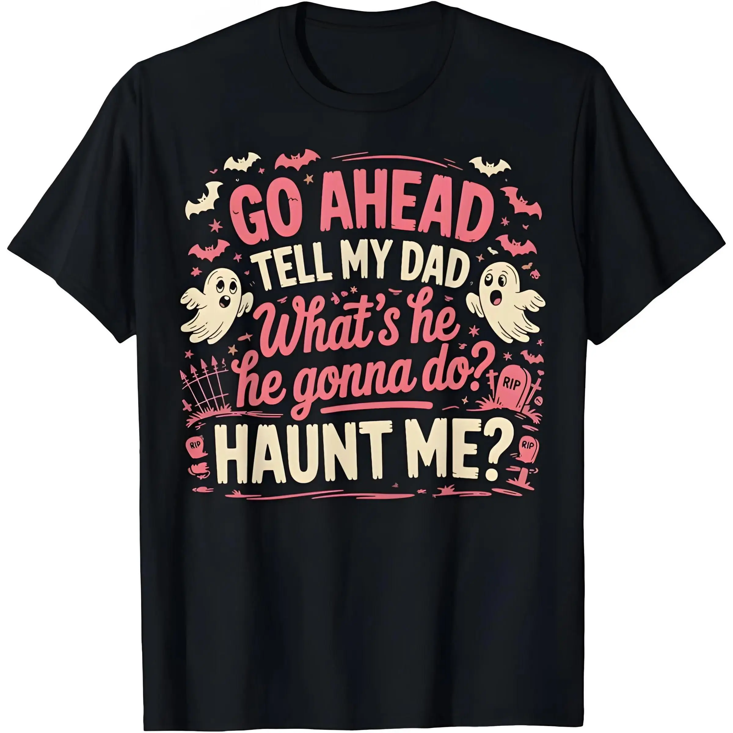 Women's Gothic Graphic T-Shirt, Loose Fit Cotton Top with Short Sleeves, Vintage Streetwear Aesthetic with Dark Humor Ghost Theme Print, Shortsleeve, All Seasons