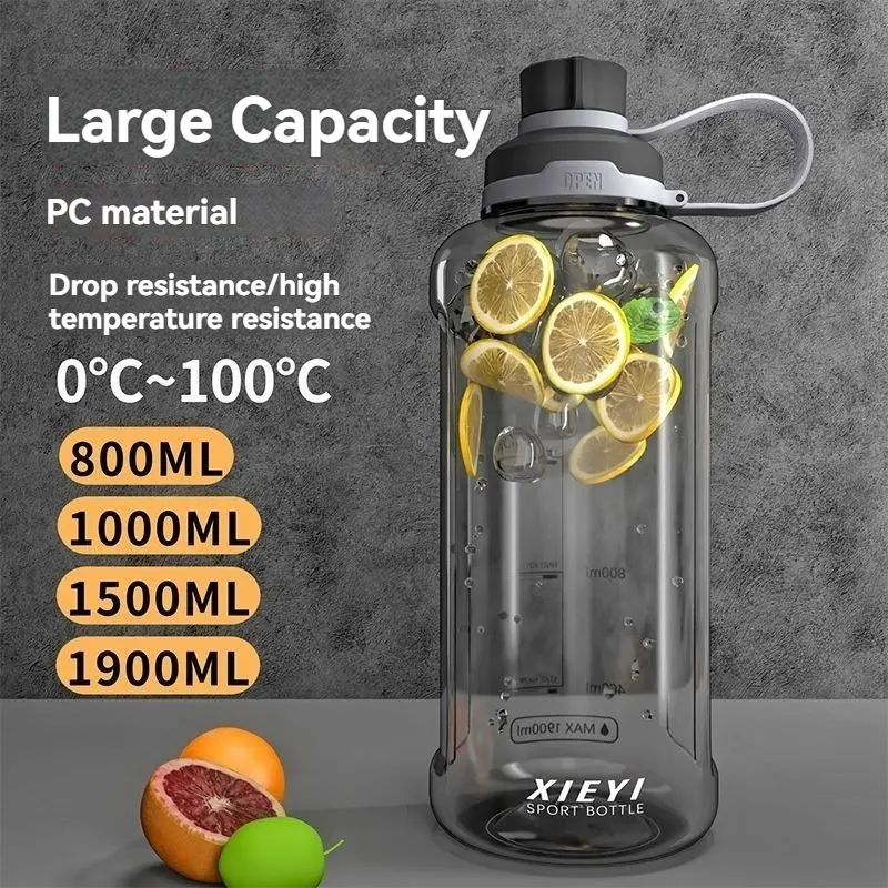 Classic Large Wide Mouth Leak-Proof Flask - Food-Grade Heat-Resistant PC Bottle-Shaped Plastic Sports Bottles (800ML/1050ML/1500ML/1900ML) with Volume Scale, Tea Infuser, Portable Design for Hot & Cold Drinks, Gym Use