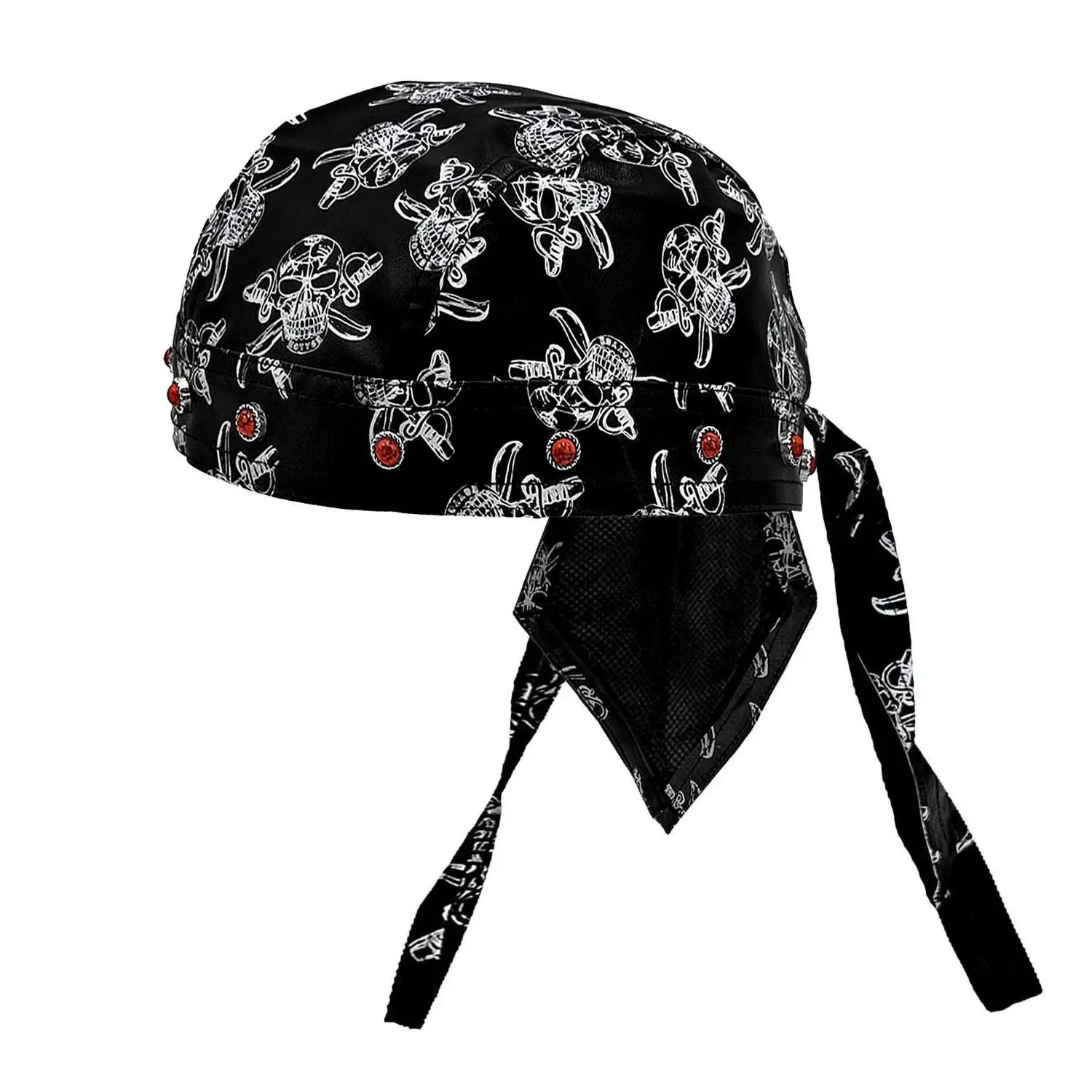 Men's Biker Rivet Bandana Skull Helmet Doo Rag Headwrap, Adjustable Hat, Multifunctional Skull Caps, Motorcycle Beanie Cap