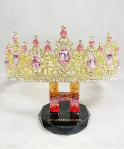 Princess Crown, Pink Crystal Crown, Wedding crown, Costume cosplay, Homecoming Prom, Gold pageant crown, Birthday crown