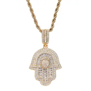 Fatima's Hand Evil Eye Necklace 18K Gold Plated 83.48gal Twist Chain with 3A Cubic Zirconia Durable Hip-Hop Amulet Jewelry for Protection Perfect Gift for Her Him Couples
