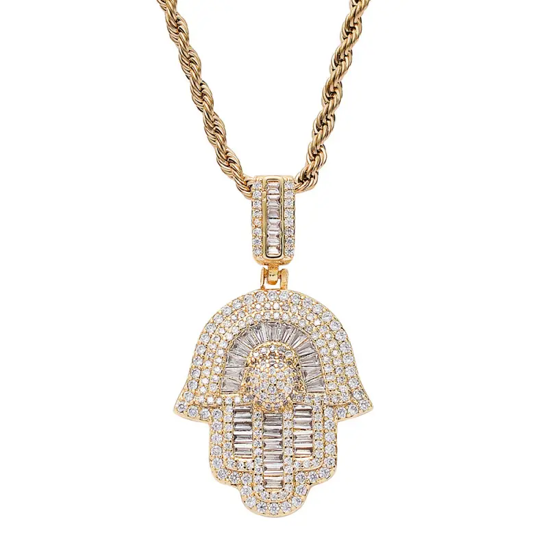 Fatima's Hand Evil Eye Necklace 18K Gold Plated 83.48gal Twist Chain with 3A Cubic Zirconia Durable Hip-Hop Amulet Jewelry for Protection Perfect Gift for Her Him Couples