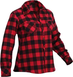 Rothco Womens Plaid Flannel Shirt - Red Plaid, Women's Classic Casual Long Sleeve Button-Up Shirts Blouses Cotton Outdoor Everyday Pockets