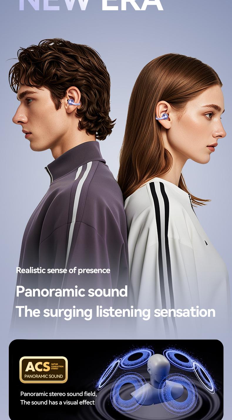 Clip-On Earbuds Gen 3, Open-Ear Wireless Bluetooth 6.0 Headphones with Mic, Secure Fit for Small Ears & Glasses Wearers, 50H Playtime, ENC, IPX5 Waterproof Sport Ear Buds