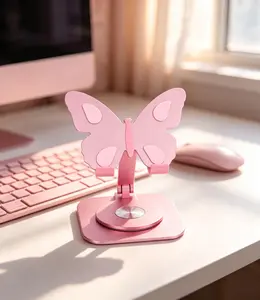 Butterfly Design Aluminum Alloy Mobile Phone Holder Stand, 360° Rotating, Height & Angle Adjustable, Foldable Anti Slip Dock For Smartphones, Universal Decor For Home Office Garden Daily Use and raised garden beds(Pink)