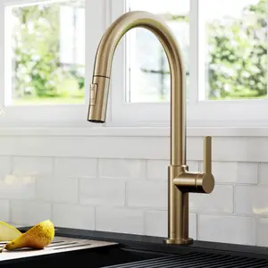 212 MAIN Kraus KPF-2820SFACB Oletto Single Handle Pull-Down Kitchen Faucet - High Arc Faucet, Antique Finish, Single Hole, Solid Brass Construction, Spray Stream Function