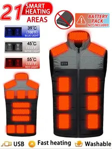 Men's Casual Colorblock Vest Jacket, Winter Heating Coat, Thick Woven Fabric, Fitted Regular Length, Cold-Resistant Outerwear