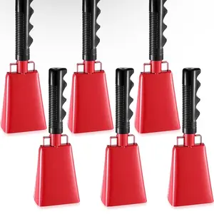 6 Pcs 10 Inch Cowbell with Handle Cheering Bell for Sports Events Large Red