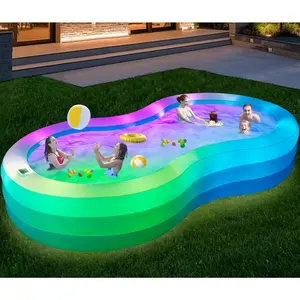 Extra Large Inflatable Pool with Lights, 130'' x 72'' x 22'' Big Adults Solar Blow Pools with Pump, 16 Light Modes Thickened Swimming Pools for Backyard Garden Lawn Indoor