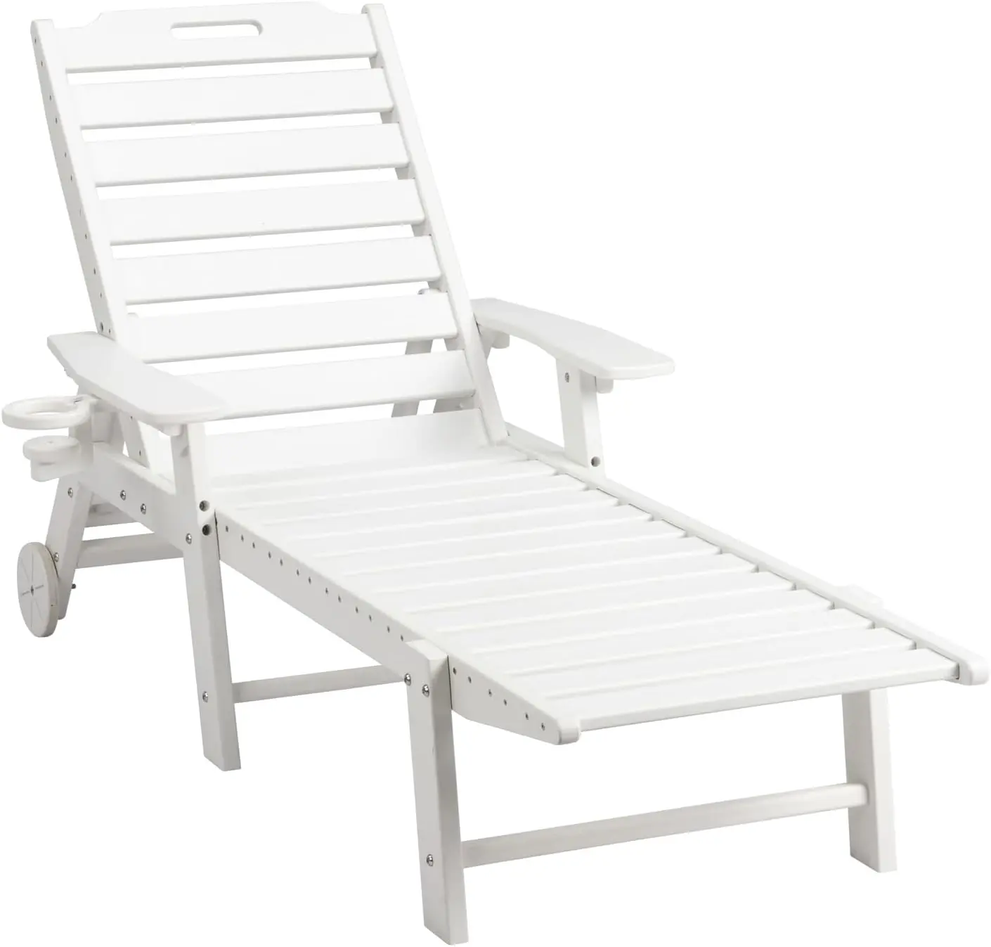 Karlhome HDPE Outdoor Chaise Lounge Chair with Wheels, Patio Lounge Chairs with 5-Position Adjustable Backrest, Chaise Lounge for Outside Pool Poolside Deck Backyard Lawn