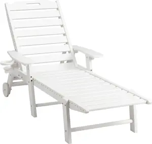 Karlhome HDPE Outdoor Chaise Lounge Chair with Wheels, Patio Lounge Chairs with 5-Position Adjustable Backrest, Chaise Lounge for Outside Pool Poolside Deck Backyard Lawn