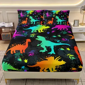 3-Piece Dinosaur Print Bedding Set, Includes Flat Sheet and Pillowcases, Modern Design for Bedroom Decor, Comfortable and Stylish