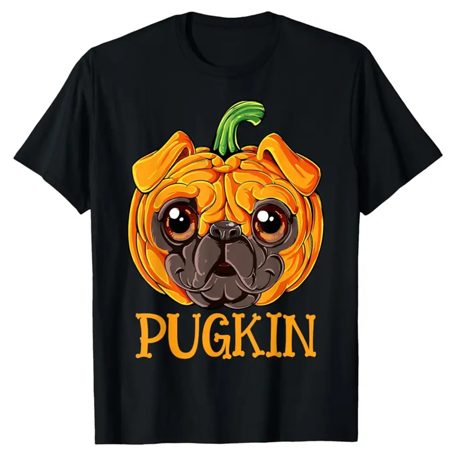 Cute Pug Pumpkin Pun T-Shirt,Autumn Halloween Crew Neck Tee,Gift For Pug Lovers,Premium Soft Cotton Unisex Breathable Short Sleeve Tee
