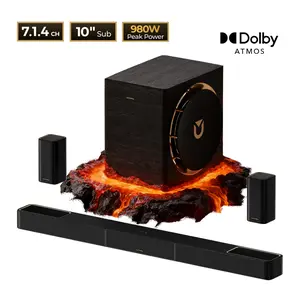 Limited Sale-ULTIMEA Skywave X70 7.1.4ch Professional Wireless Surround Sound System for TV, Dolby Atmos, Home Theater, 980W Sound Bar with 10" Wireless Subwoofer, Powerful Bass, 20Hz Low Frequency, 4K HDR Pass-Through, Bluetooth and APP Control Audio