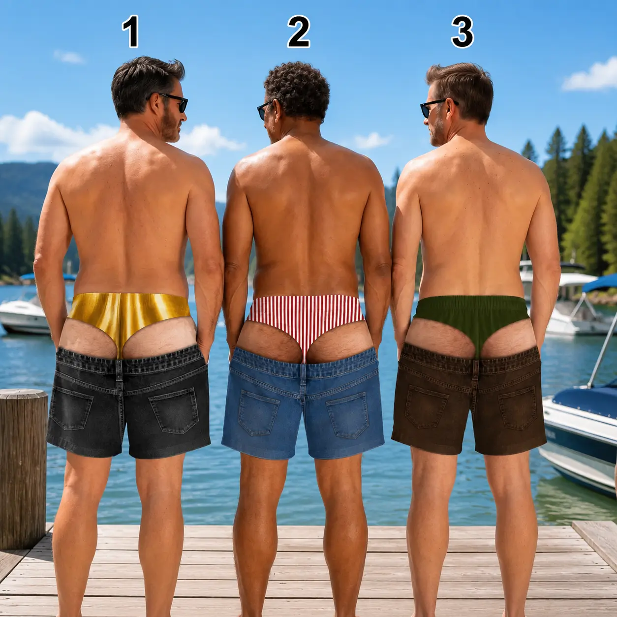 Personalized Funny Men’s Swim Trunks, Custom Underwear Illusion Beach Shorts, Birthday Gag Gift for Husband or Dad