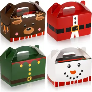 Christmas Surprise Gift Box Set, 24-Piece Plaid Santa Elf Snowman Reindeer Gingerbread Christmas Paper Box Candy Cookie Gift Box with Handle, Holiday Party Giveaways, 4 Designs (Cute Style)
