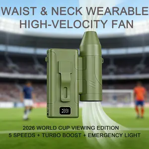 2026 World Cup Viewing Waist Hanging Fan, High-Speed 5 Speeds, Outdoor Cycling 3600mah Battery, Emergency Light, Detachable Wind Deflector