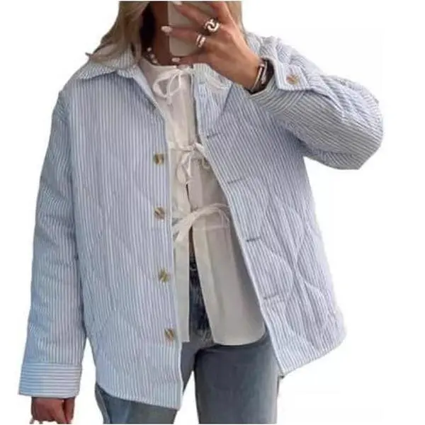 Autumn and winter new casual striped short cotton jacket loose versatile jacket