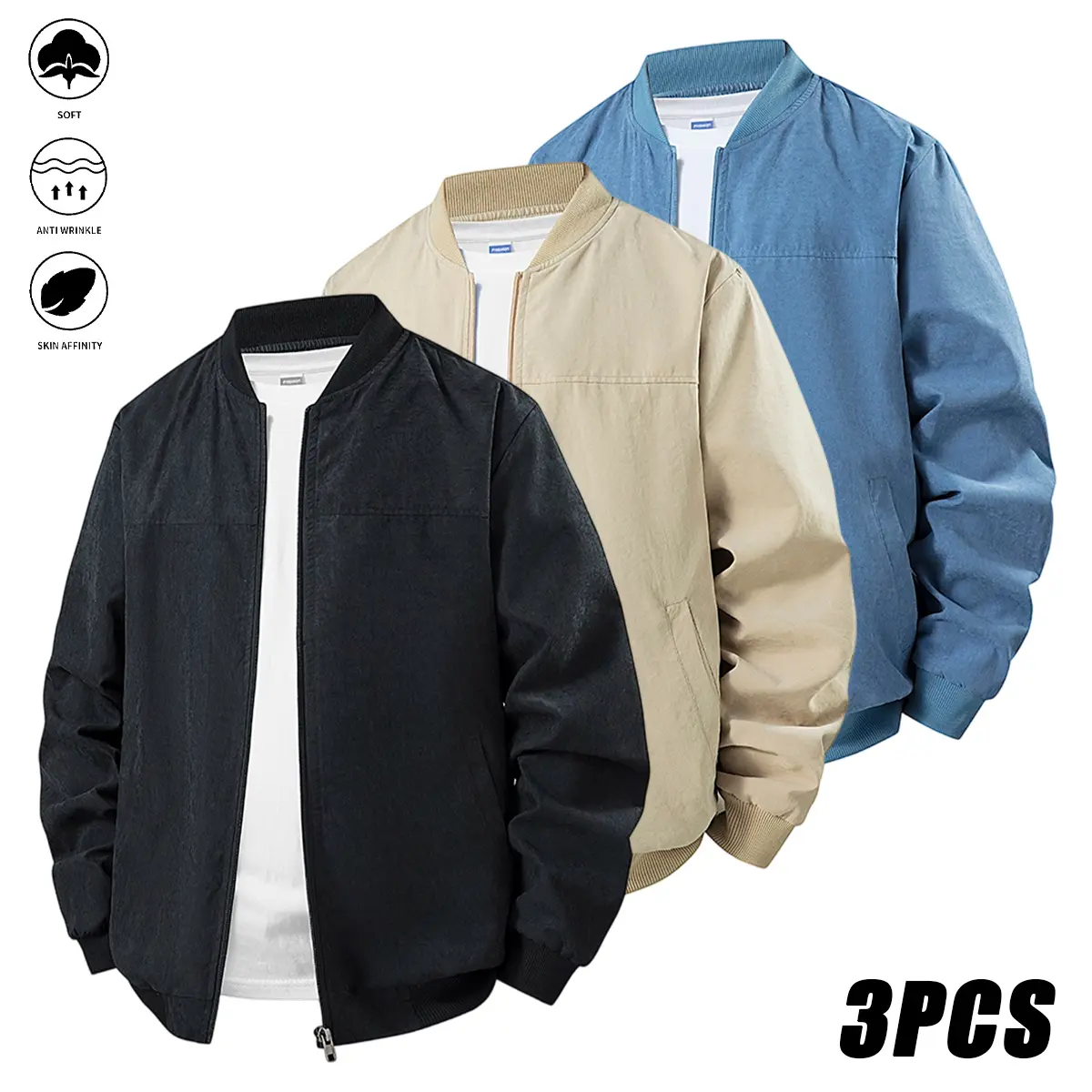 Men’s casual collegiate-style baseball jacket, lightweight zip-up outerwear, solid color design, long sleeves, suitable for everyday wear in autumn and winter, men’s fashion, jacket, casual collegiate style, men’s apparel Menswear Plain