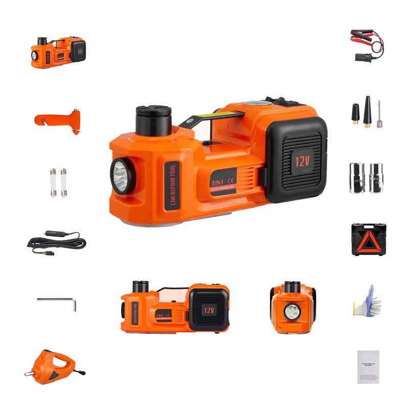 VEVOR Electric Car Jack, 5 Ton 11023 LBS Hydraulic Jack With Electric Impact Wrench, Portable Car Lift With Built-in Inflatable Pump, And LED Light For SUV MPV Sedan Truck Change Tires