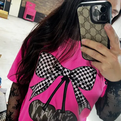 Checkered camo cherry Top Tshirt Unisex Streetwear Tees