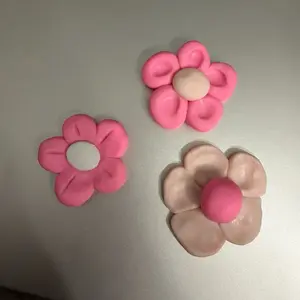 Handmade Clay Flowers - Set of 3 Pink and Beige Decorative Floral Ornaments for Home Decor