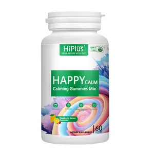 HiPlus HAPPYCALM Gummies - Raspberry Lemonade with L-Theanine, KSM-66 Ashwagandha & Magnesium Glycinate - Stress Relief & Focus Supplement, No Sugar, 60 Gummies，Stress Relief Gummies