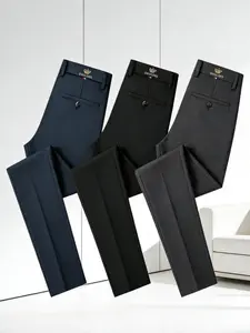 Three-Pack Men's High-Stretch Business Dress Pants, Menswear, Straight-Fit, Wrinkle-Resistant, Breathable & Comfortable, Multiple Colors, All-Season Wear, Ideal for Office, Daily Commute & Casual Occasions