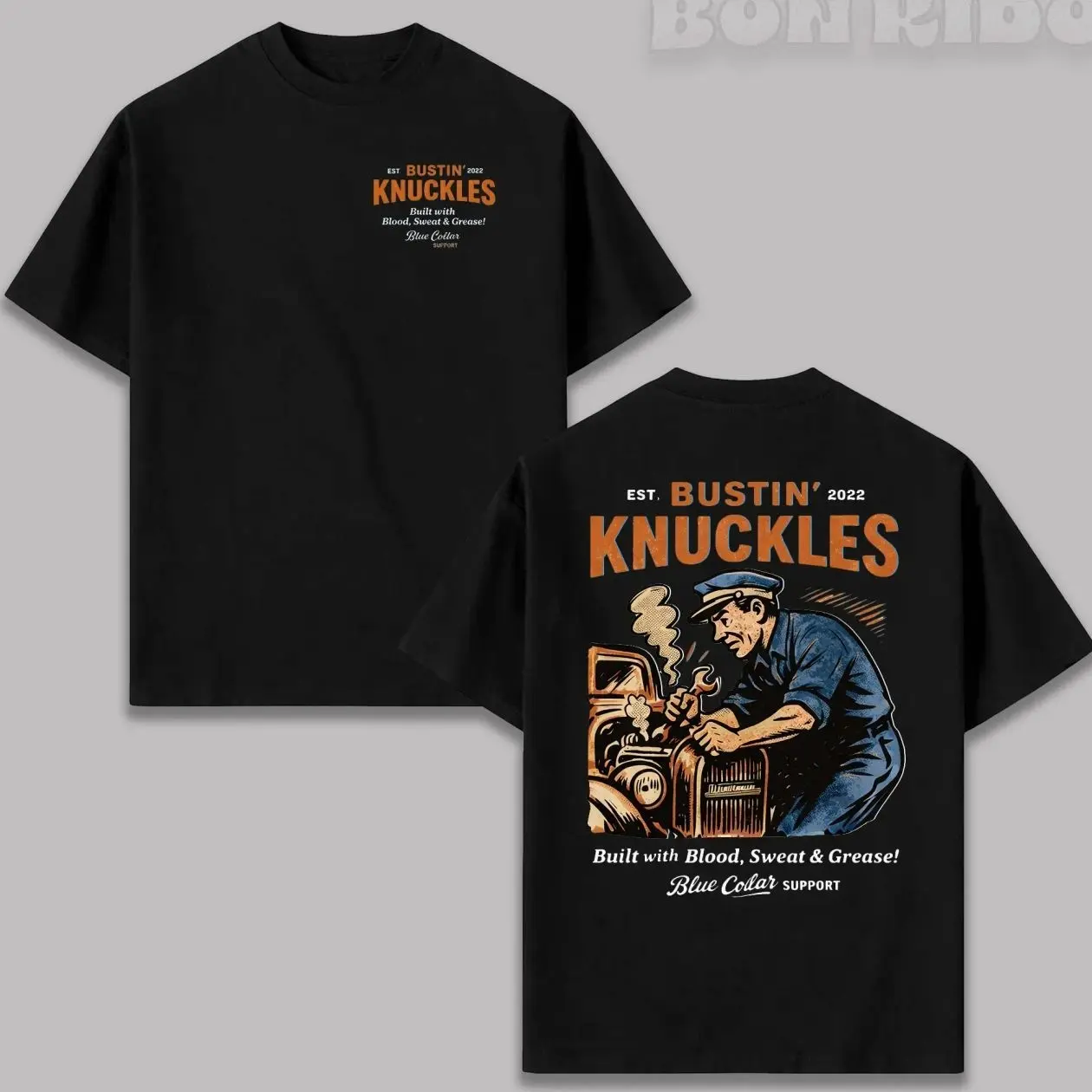 Bustin' Knuckles 2.0 Cotton Breathable Short-Sleeve T-Shirt, Vintage Mechanic Prints Graphic Top, Menswear Gift for Men UQ7