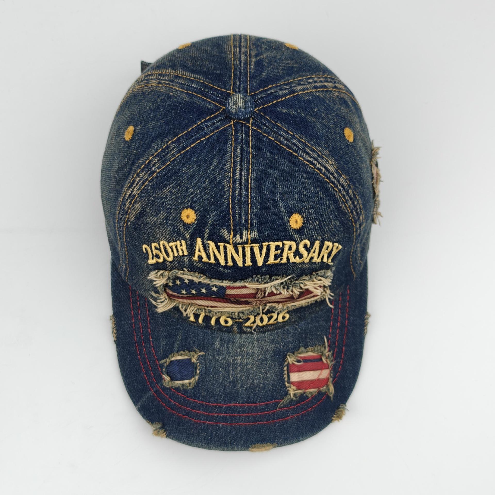 250th Anniversary Baseball Cap, USA 1776-2026, Patriotic Fashion Casual Style, Pairs well with ripped jeans and embroidered map of the United States.