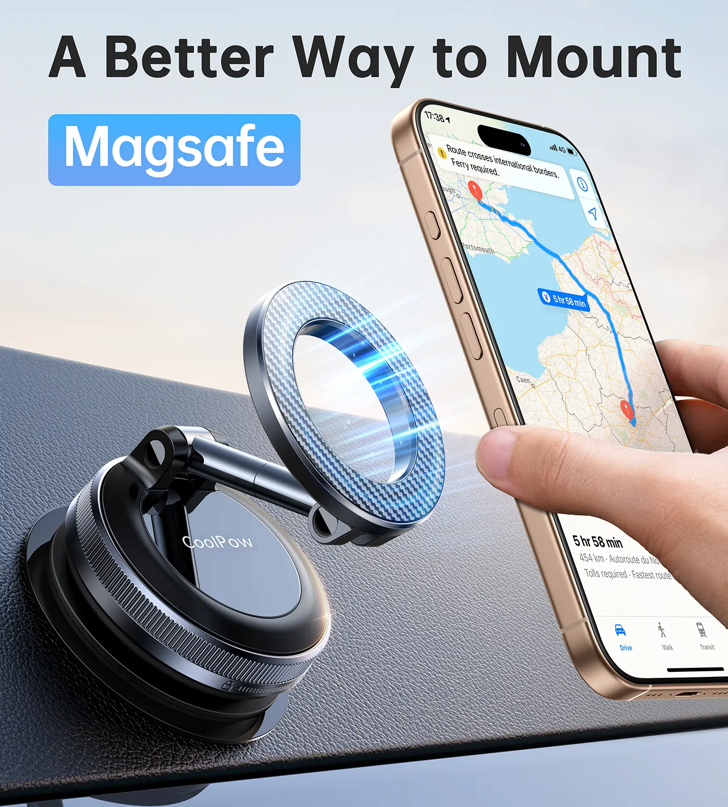 Coolpow Newest MagSafe Car Phone Mount Movable Vacuum Magnetic Suction Holder, Strong Magnetic Car Phone Mount for iPhone 17/16/15/14, Stable Dashboard Windshield Car Accessories, Hands-Free Phone Holder for Men Women Universal Use