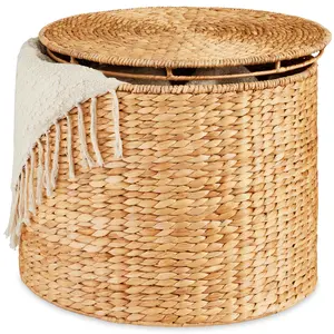 Best Choice Products Large Round Storage Ottoman W/ Lid, Handwoven Water Hyacinth Footstool
