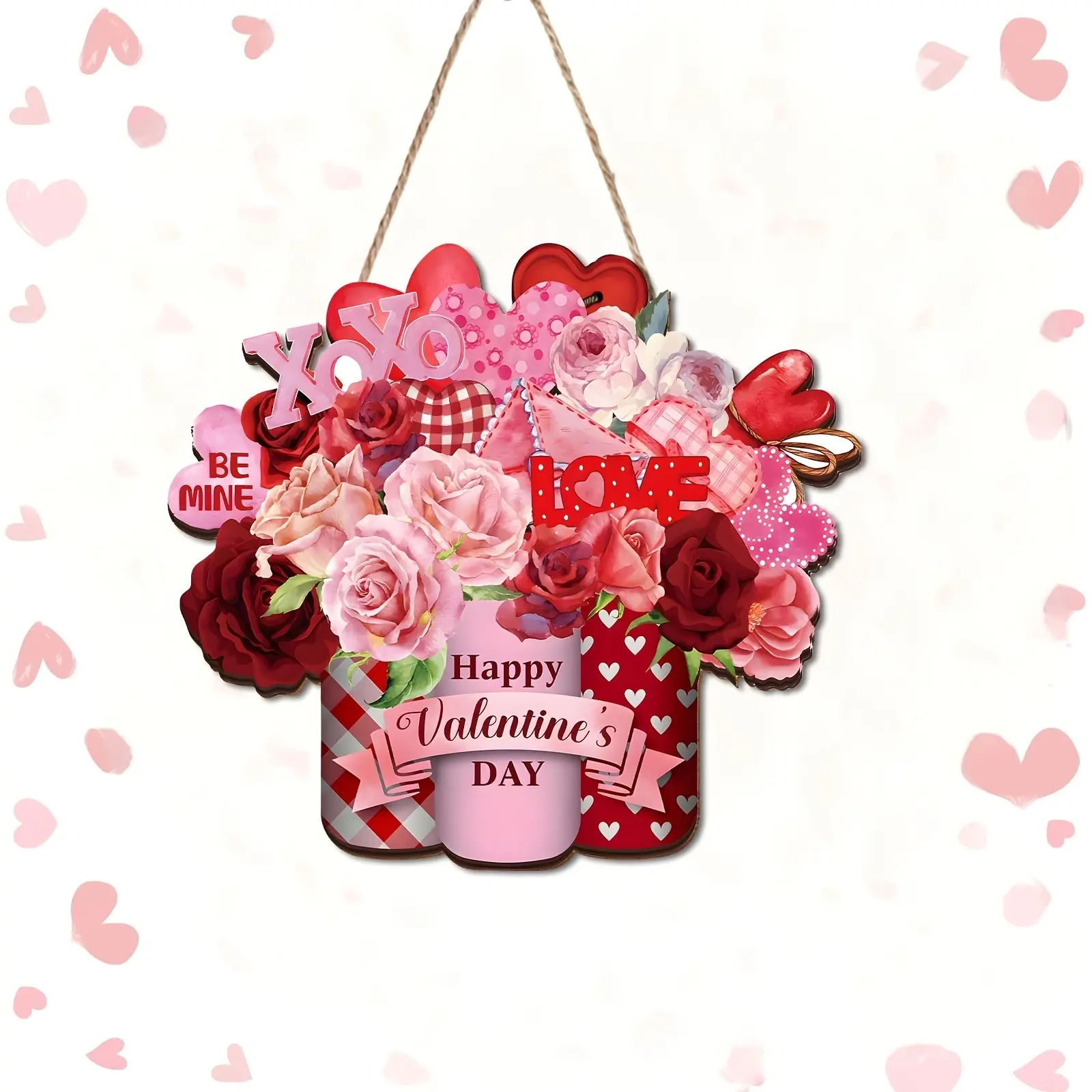 Country Style Round Valentine's Day Wreath with & Roses, Wedding and Valentine's Decor, Home Accent, Romantic Gift